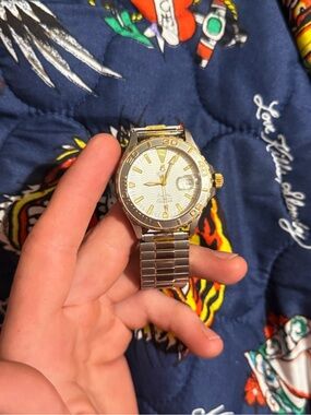 Two-Tone Stainless Steel Wristwatch with Gold Accents
